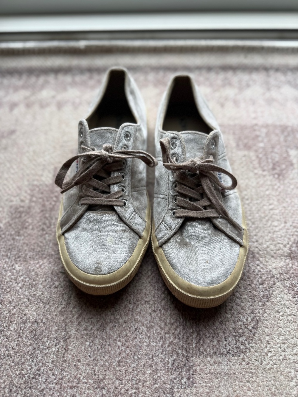 Superga Silver Velvet Tennis Shoe